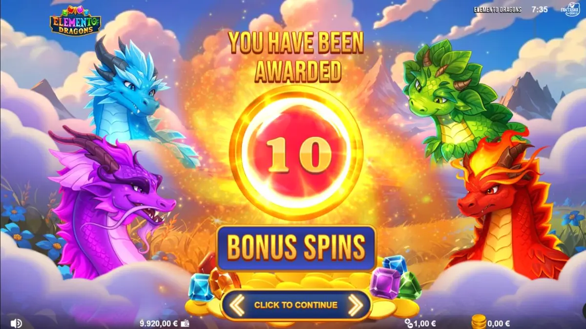 Pemandangan grid 9x9 dalam permainan slot Elemento Dragons dengan elemen naga yang memukau.